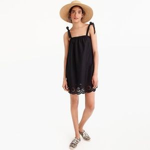 JCrew Linen Tie Shoulder Dress with Embroidery